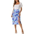 thumbnail image 2 of Faldas hawaianas para mujeres INSPIRE CHIC 2024, falda tropical con fruncido frontal y abertura, color azul, verano en la playa, 2 of 6