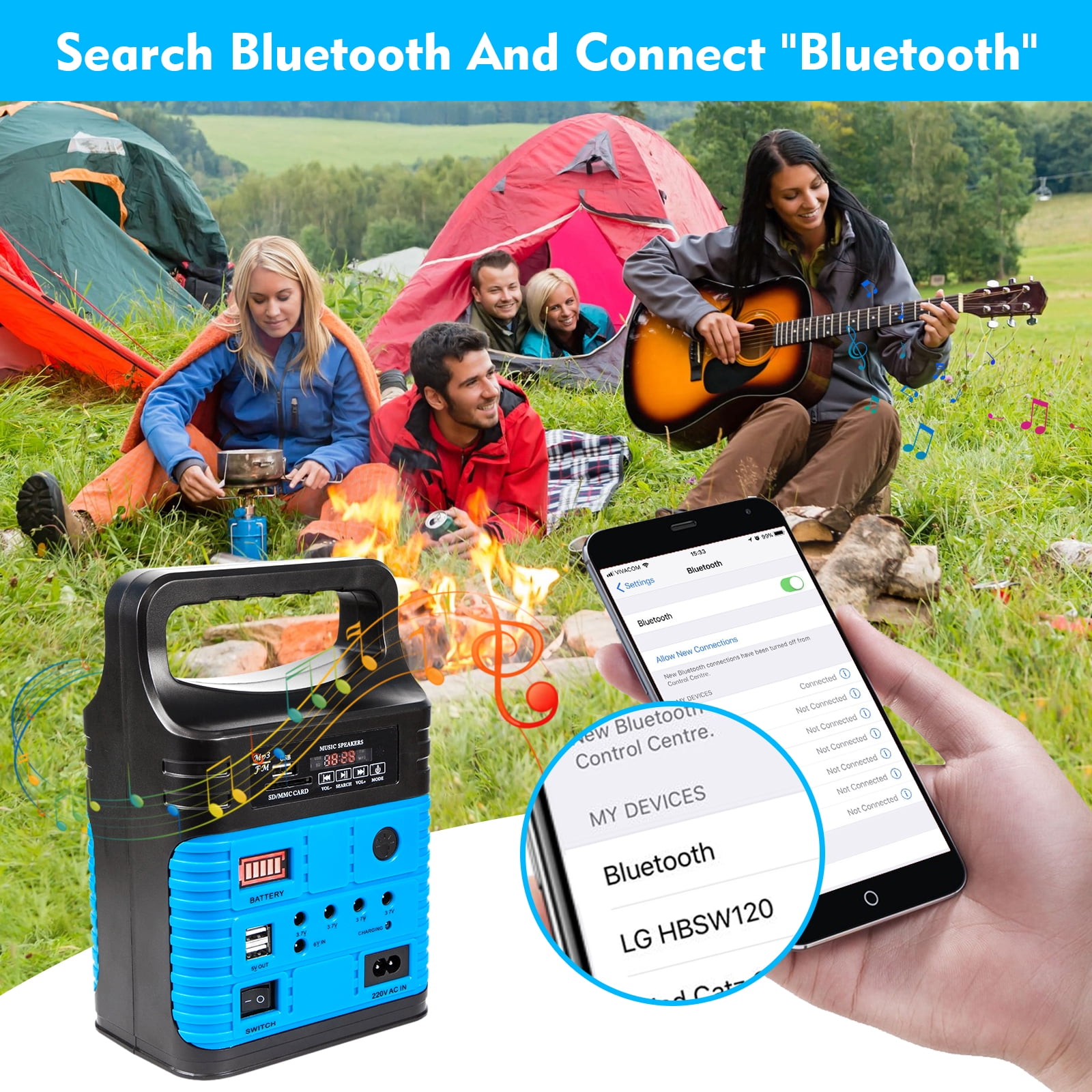 Portable Power Station,Solar Generator with Panels included,LiFePO4 Lithium Battery Pack Small Solar Powered Generator with DC/USB Outlets,LED Flashlight for Home Use,Outdoor Camping Quiet(Blue)