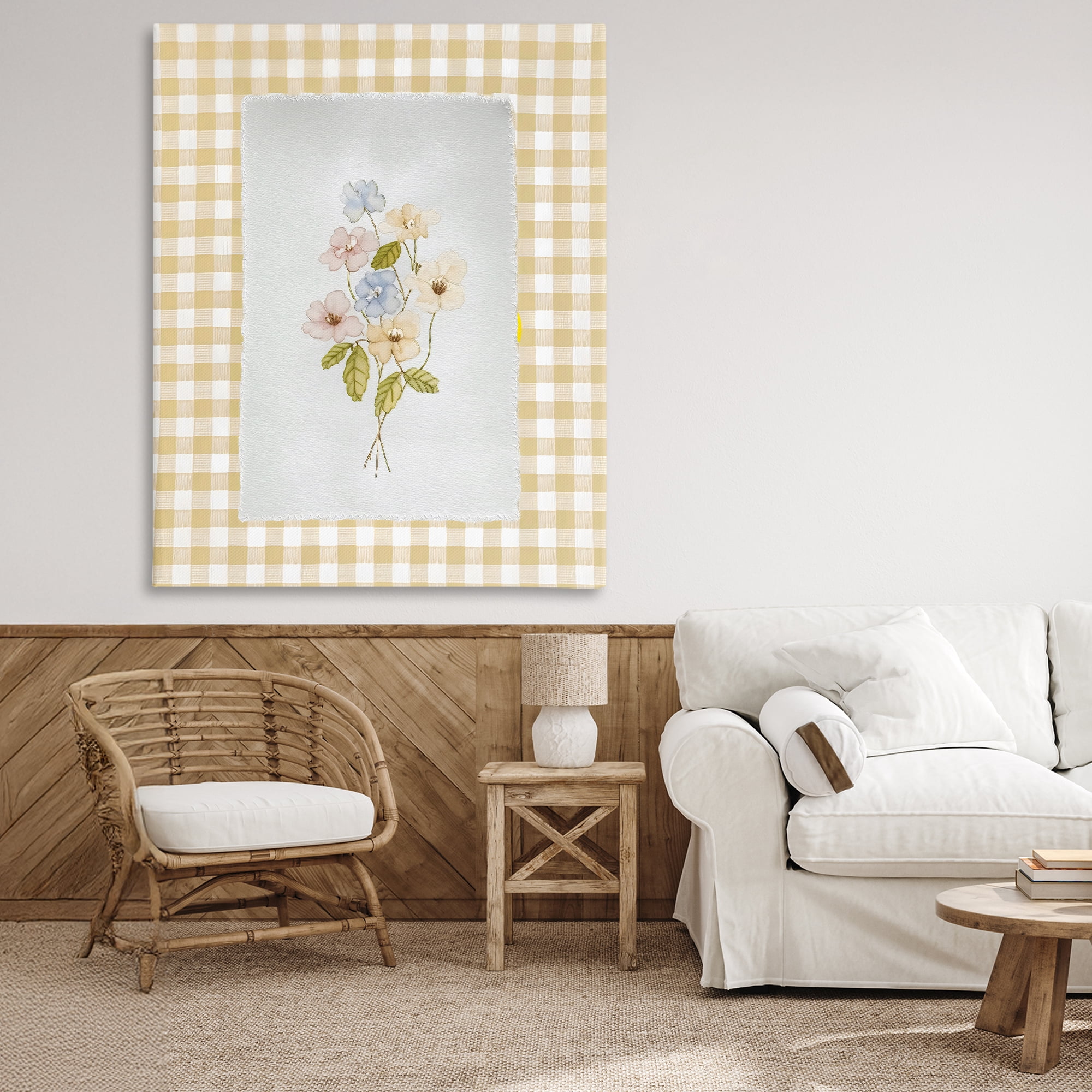 Stupell Industries Soft Gingham Flowers Canvas Wall Art, design by Arlington Prints