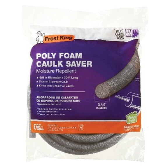 Frost King Poly Foam Caulk Saver, 5/8 in Dia, 20 ft L, Gray