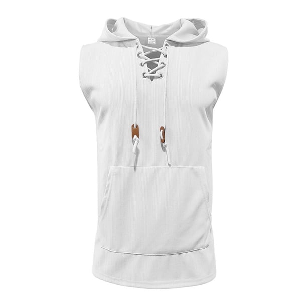 Chaleco sin mangas con capucha de punto jacquard informal para hombre - Diseño con cordones, poliéster/spandex, para hacer ejercicio y para el uso diario
