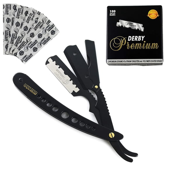 ProMax Professionnel Rasoir de Barbier Noir à 9 Trous Ensemble de Cisailles 160-10037BM9H-