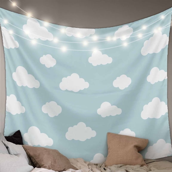 Clouds Tapestry for Bedroom Wall Hanging Tapestry, Cartoon Blue Sky Minimalist Aesthetic Ceiling Backdrop Tapestries Poster Blanket Wall Decor for Teens Room Living Room Dorm 51" x 59"