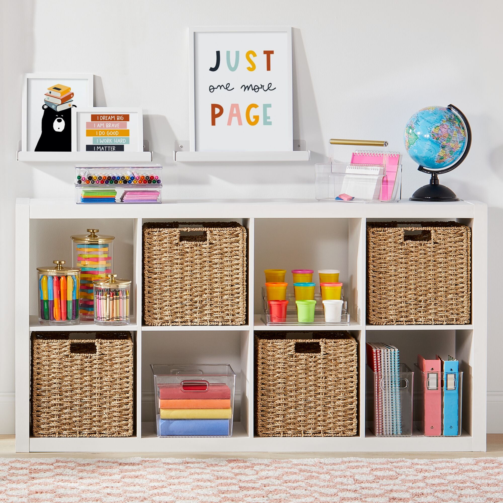 mDesign Seagrass Woven Cube Bin Basket Organizer, Handles, 6 Pack - Natural/Tan