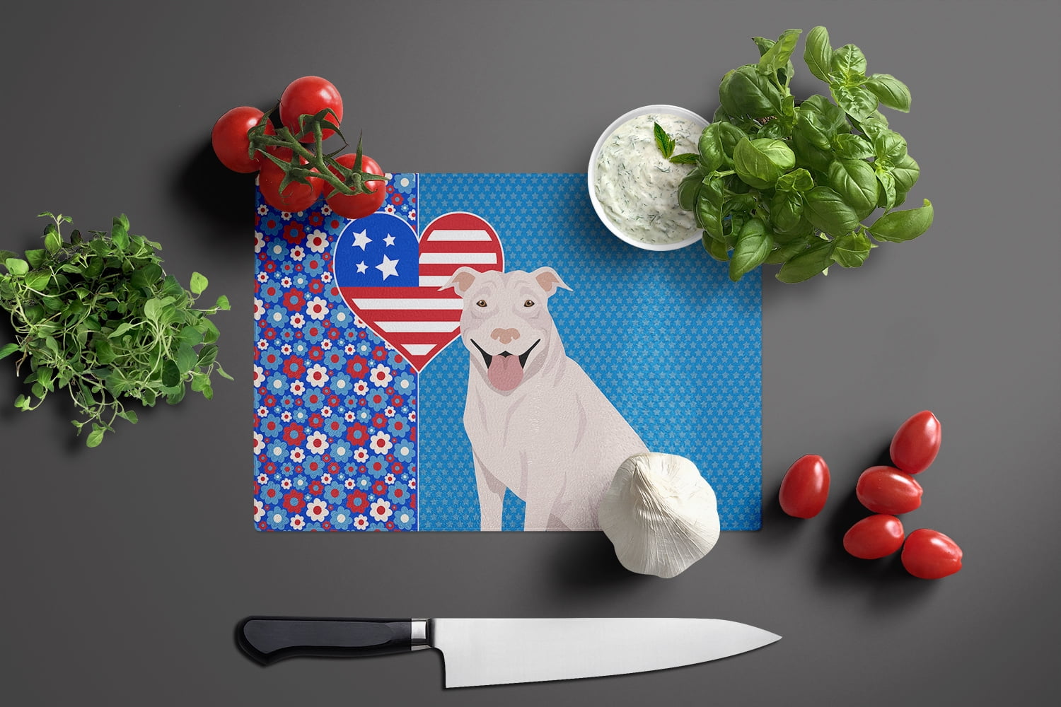 White Pit Bull Terrier Glass Cutting Board Large 12 in x 15 in