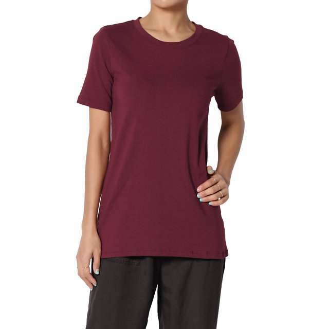 TheMoogan Women's Basic Cotton Span Crew Neck Relxed Slim Fit Tee Tunic Length T-Shirt