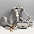 thumbnail image 2 of Light Grey Corduroy Dog Collar And Leash With Custom Engraved Nameplate, 2 of 17