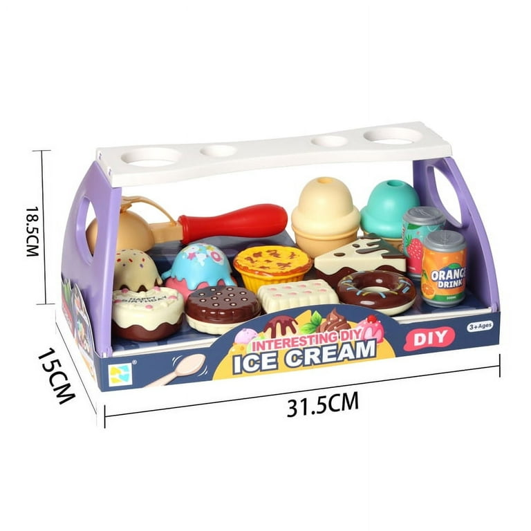  Melissa & Doug Wooden Scoop and Serve Ice Cream Counter (28  pcs) - Play Food and Accessories - Pretend Food Toys, Ice Cream Shop Toys  For Kids Ages 3+