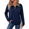 thumbnail image 2 of Rugby Polo Shirts Women 2026 V Neck Button Down Long Sleeve Striped Tops Collared Plus Size Blouses Spring Fall Winter Navy XXL, 2 of 8