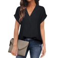 thumbnail image 2 of Blouse Women'S Short Sleeve Summer Tops Elegant Business Tunic Shirt Casual Blouses with Lapel Collar Black S, 2 of 9