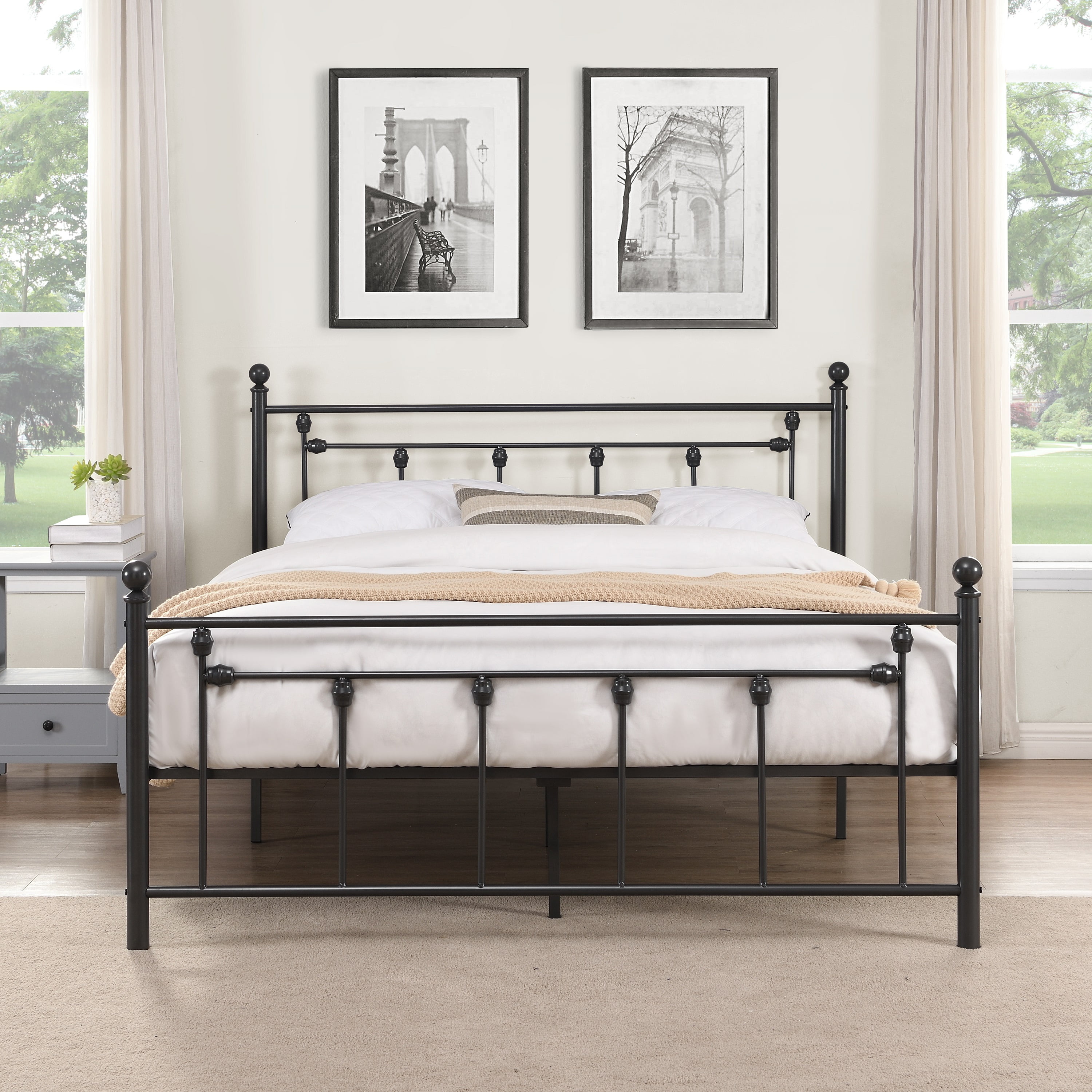 Metal Full Size Bed Frame with Headboard and Footboard, Slatted