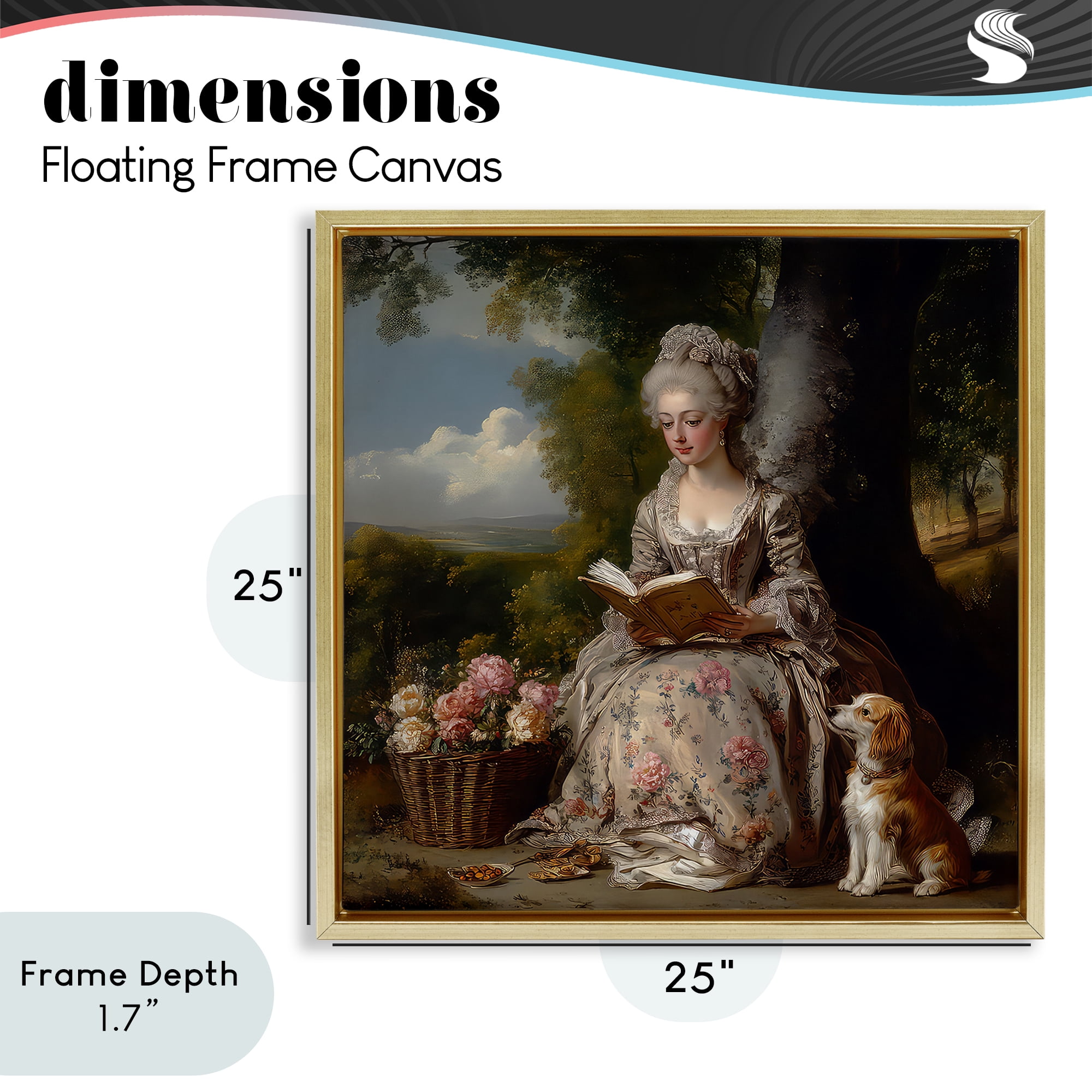 Stupell Industries Rococo Lady with Dog Gold Framed Floater Canvas Wall Art, design by The Wands Want