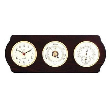 International Brass Quartz Clock Barometer Thermometer with Hygrometer - Ash Wood