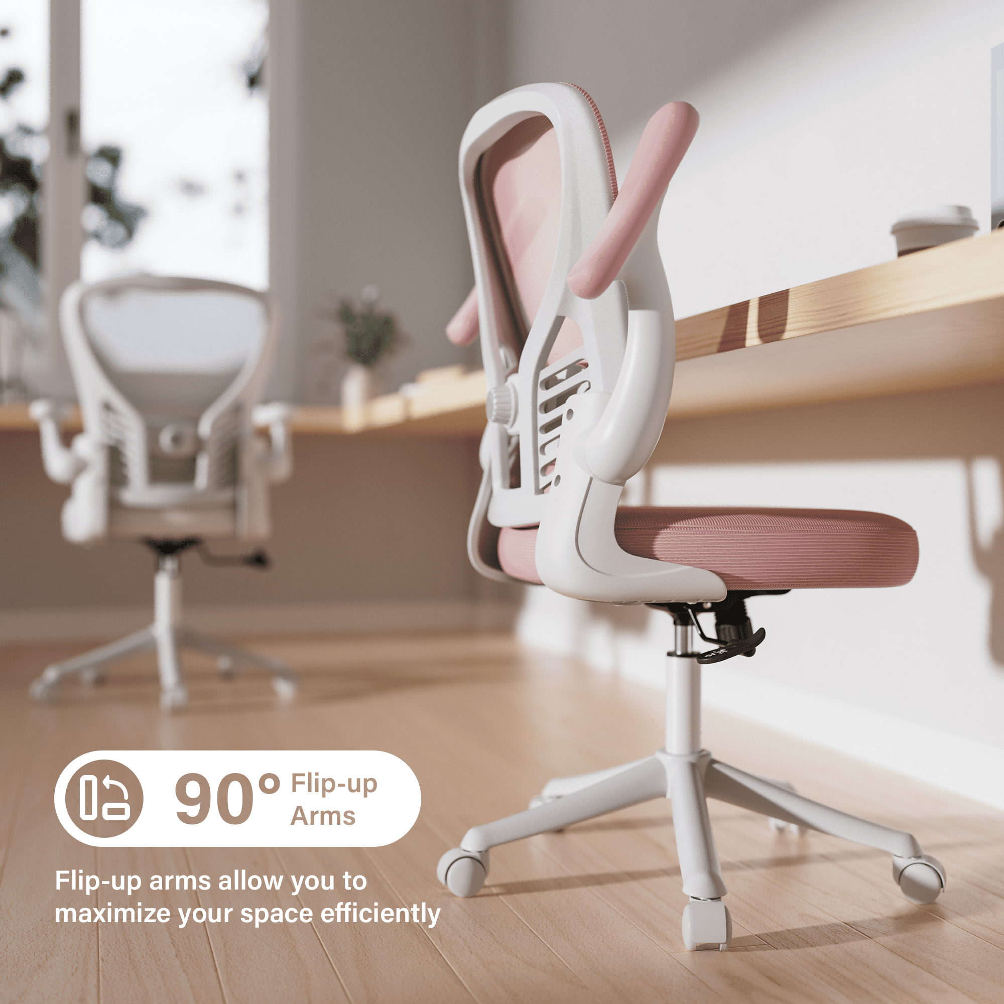 HomeZeer Mesh Office Chair, 300LBS Middle Back Ergomomic Office Chair with 3D Armrests, Computer Desk Chair with Adjustable Lumbar Support, Wide Seat Swivel Home Office Chair, Pink
