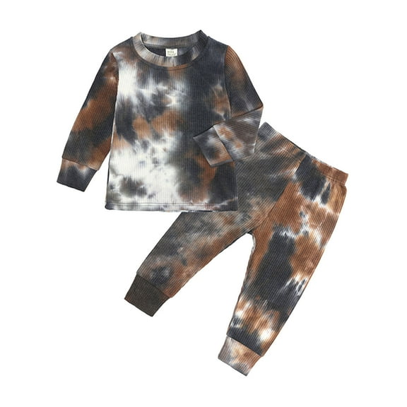 Toddler Baby Girl Sets 2 Piece Outfits Newborn Child Clothes Winter Girls Boys Tie-dye Ribbed Long-sleeved Pants Outfit Suit Infant Clothing Set For Every Holiday Legging Set 2