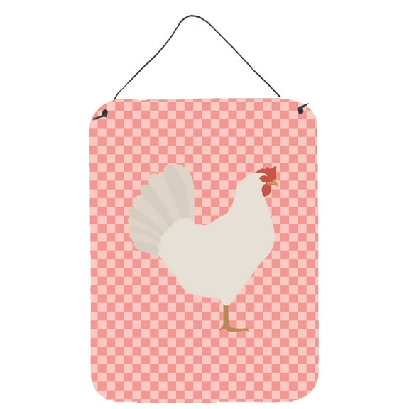Caroline's Treasures BB7840DS1216 Leghorn Chicken Pink Check Wall or Door Hanging Prints, 12x16, multicolor