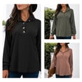 thumbnail image 4 of Moda mujer polo camisa abotonada con cuello en v manga larga pulóver sudadera suelta camisa casual t Abanopi Beige/Pequeña, 4 of 7