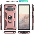 thumbnail image 2 of Phone Case for Google Pixel 6 Heavy Duty Rugged Full Body Shockproof Screen Camera Protection Built-in Finger Ring Kickstand Military Armor Scratch Proof Bumper Hard Back Cover Rosegold, 2 of 15