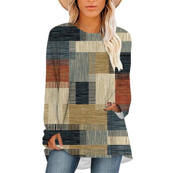 CLOOCL Women Plus Size Blouse Retro Lattice Graphics 3D Print T-shirt Long Sleeve Casual Tops