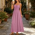 thumbnail image 5 of Hulanddfd Women's Dress Summer Camisole Ruched Front-Tie Button Cinched Waist Solid A-Line Maxi Dress Pink Size M, 5 of 8