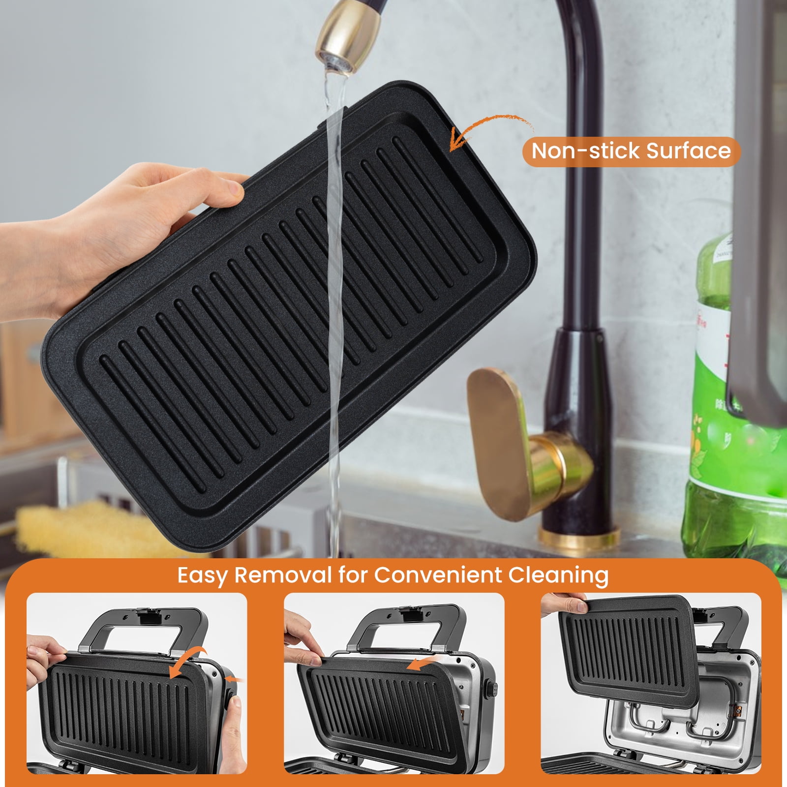 Gymax 3 in 1 Waffle Maker 1082W Electric Panini Press Grill w/ Non-stick Plates