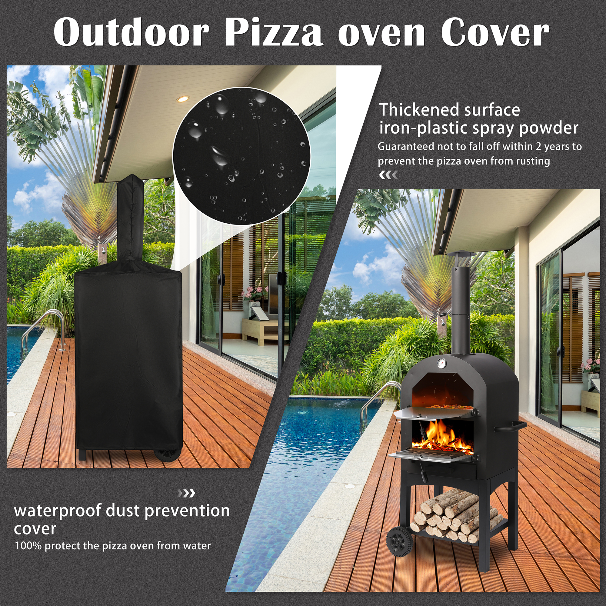 Tolead Outdoor Wood Burning Pizza Oven with Waterproof Cover, Black - image 3 of 11