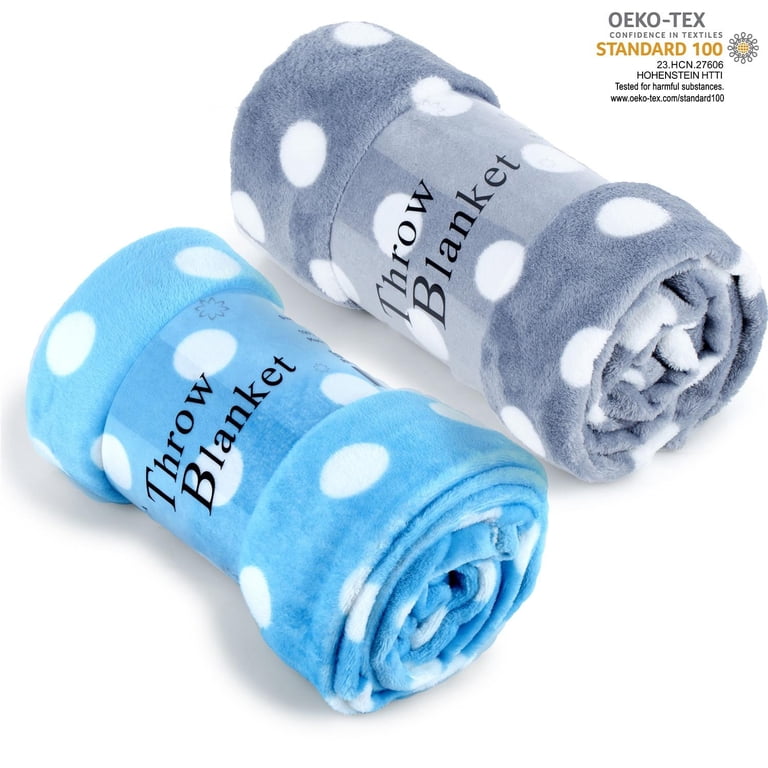 JML Soft Cozy Dot Fleece Plush Throw Blanket - Grey & Blue