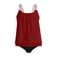 thumbnail image 7 of vigerkar Women's Solid Color Cami Casual Pleated Chiffon Tank Top 2 Piece Tankini Bathing Suit (Wine, XXL), 7 of 7