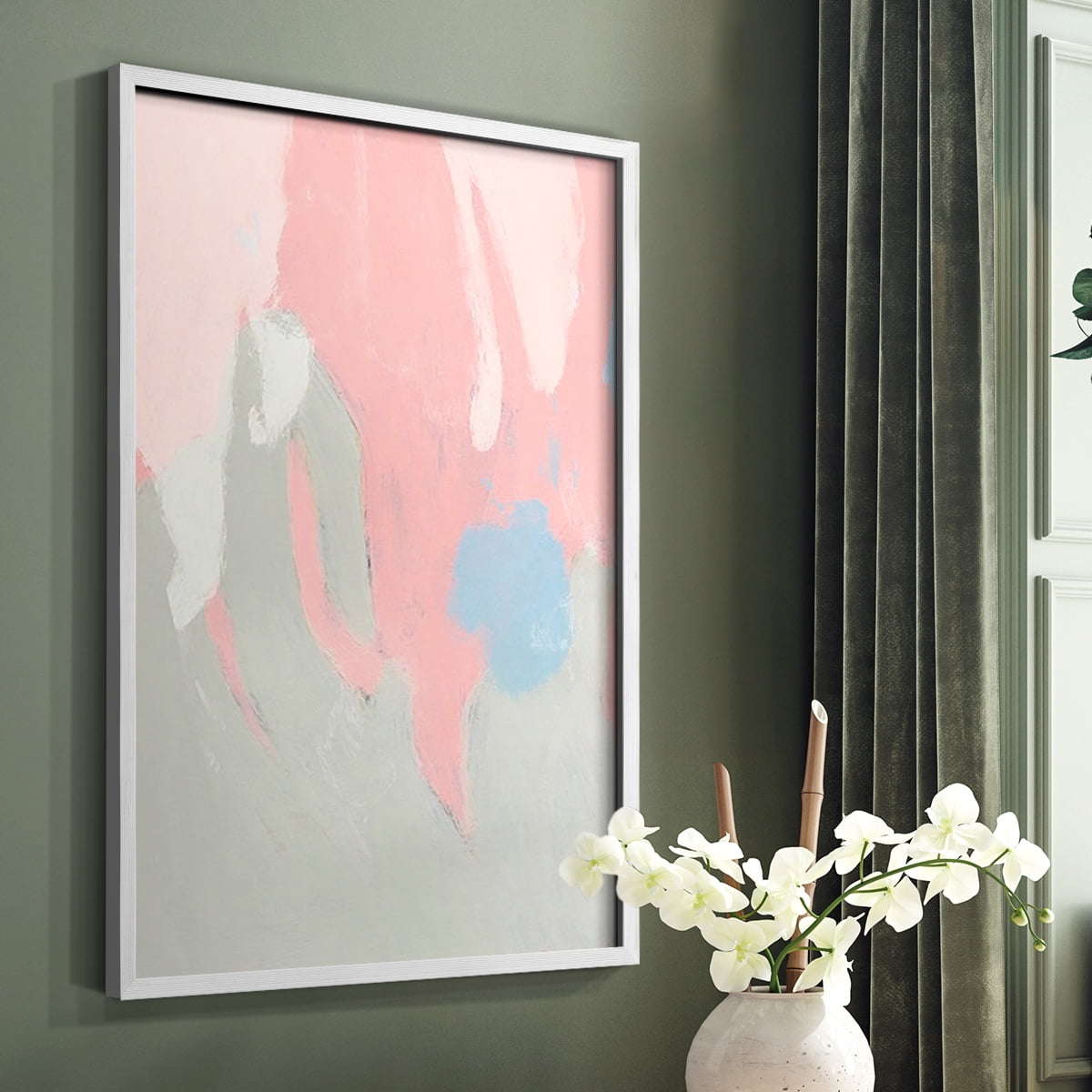 Blushing Abstract I Framed Print in White Solid Wood Framed Print No Nail Hanging