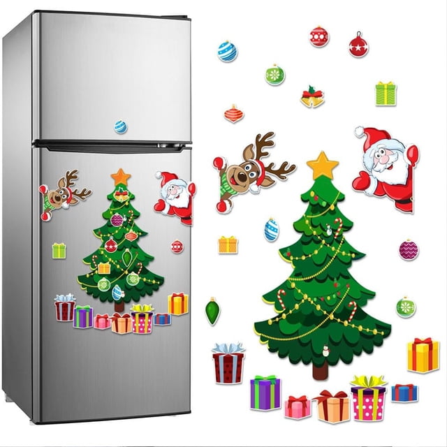 Large Christmas Tree Refrigerator Decoration for Metal Doors Holiday Santa Reindeer Kitchen Garage Festive Sticker