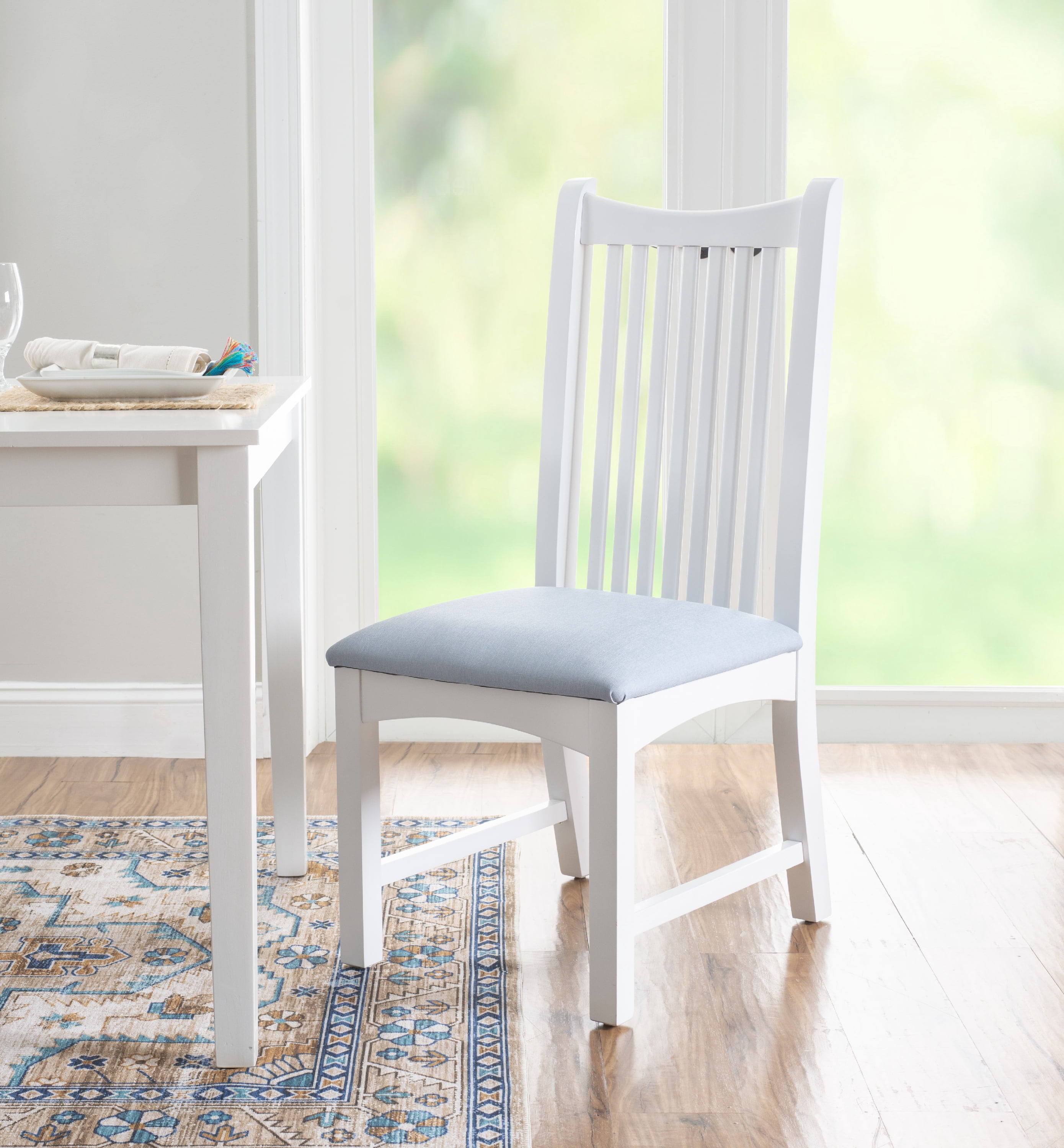 Linon Stanton Dining Chairs, Set of 2, White Finish with Light Blue Fabric