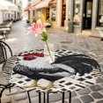 thumbnail image 3 of White Black Rooster Flowers Elastic Fitted Round Table Cover Retro Style Waterproof Outdoor Tablecloth for Holiday Party, Picnic, Patio & Dining Fits Tables Up to 45"-54", 3 of 8