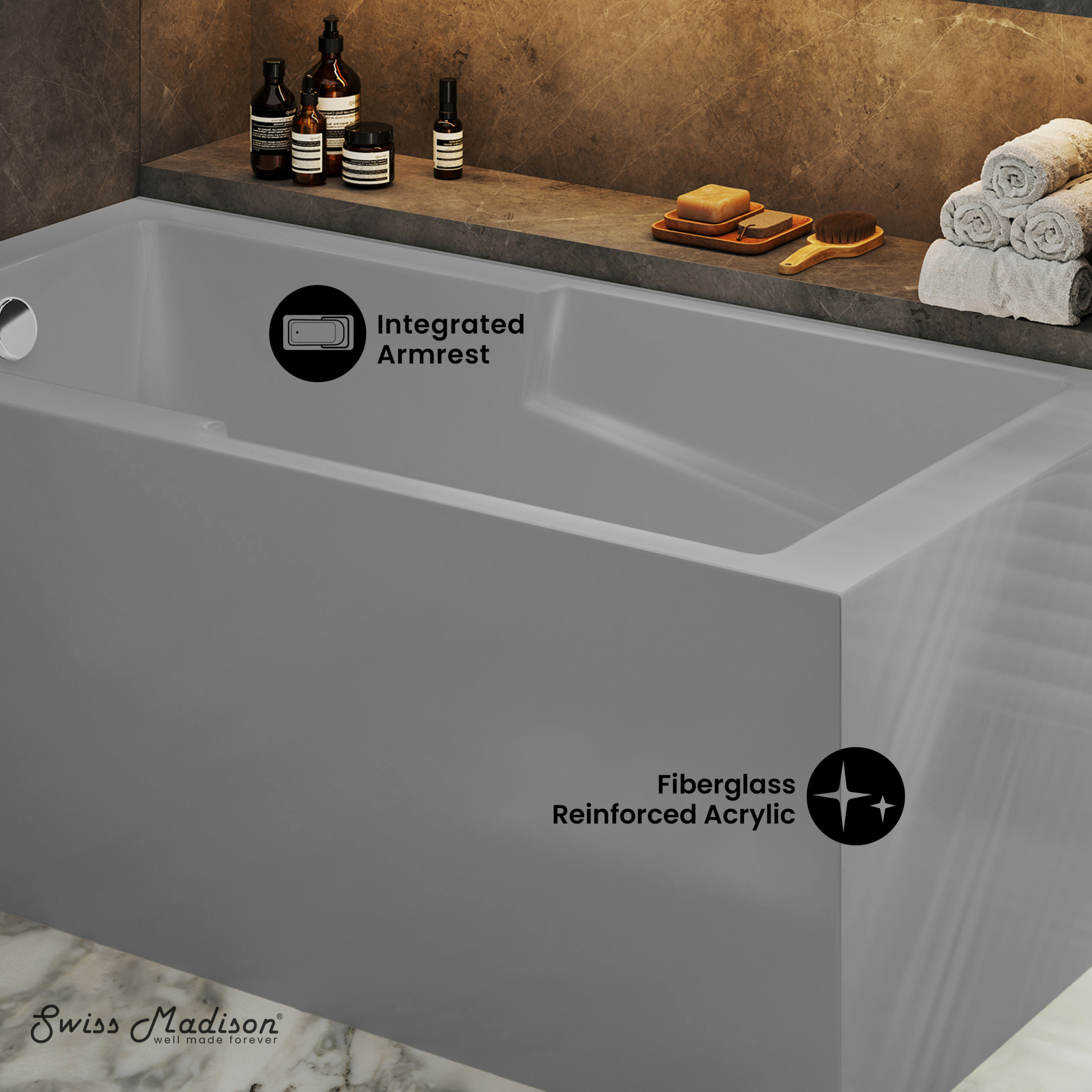Claire 60 x 32 Left Drain Soaking Alcove Corner Apron Bathtub in Glossy Gray