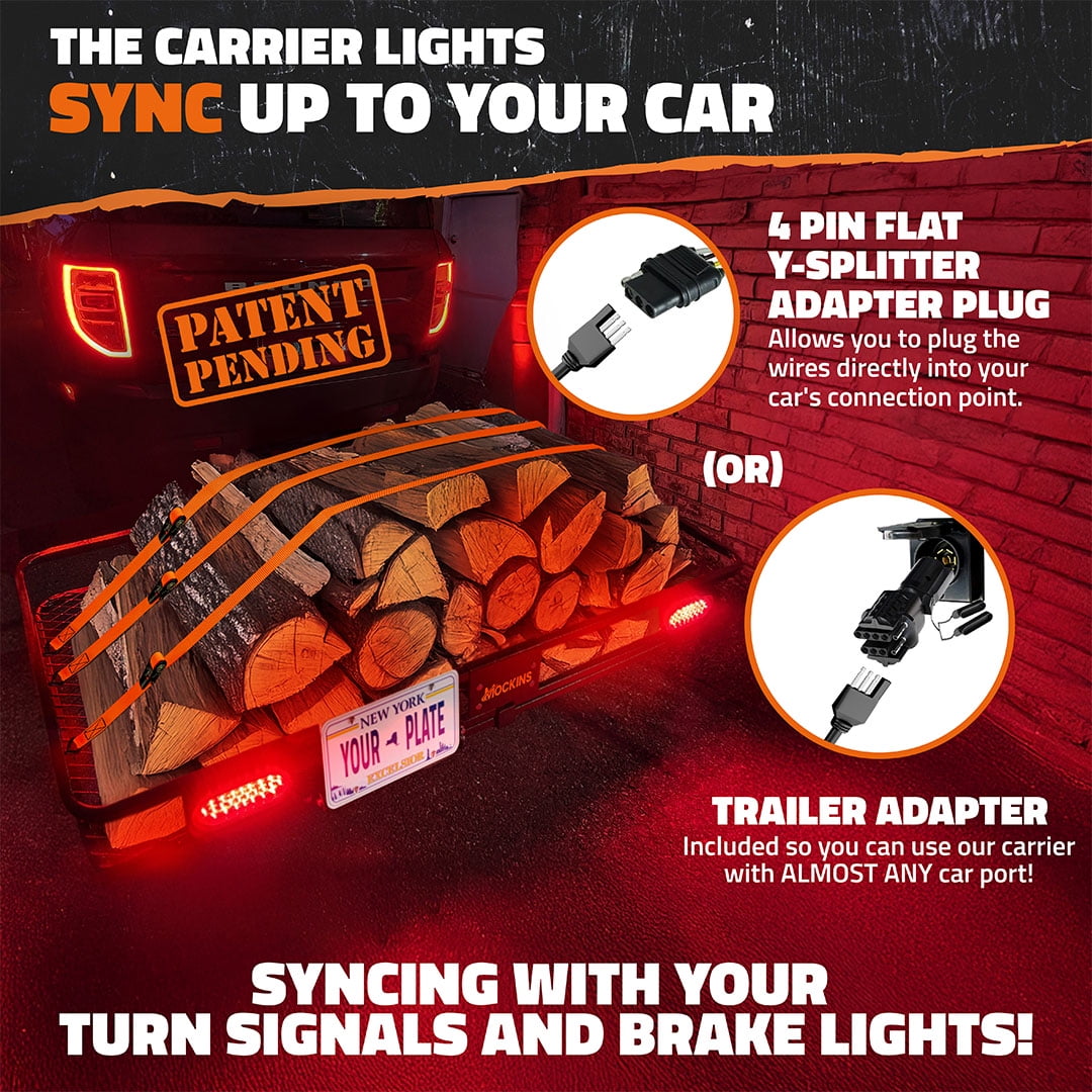 Mockins 72"x36"x6" XL Trailer Hitch Rack with Rear Lights, License Plate Holder and Carrier Accessories