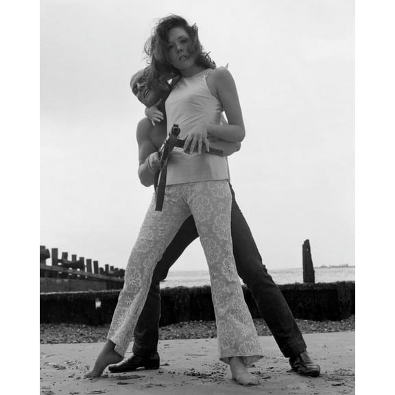 The Avengers Diana Rigg fighting bare chested man on beach 24X36 Poster