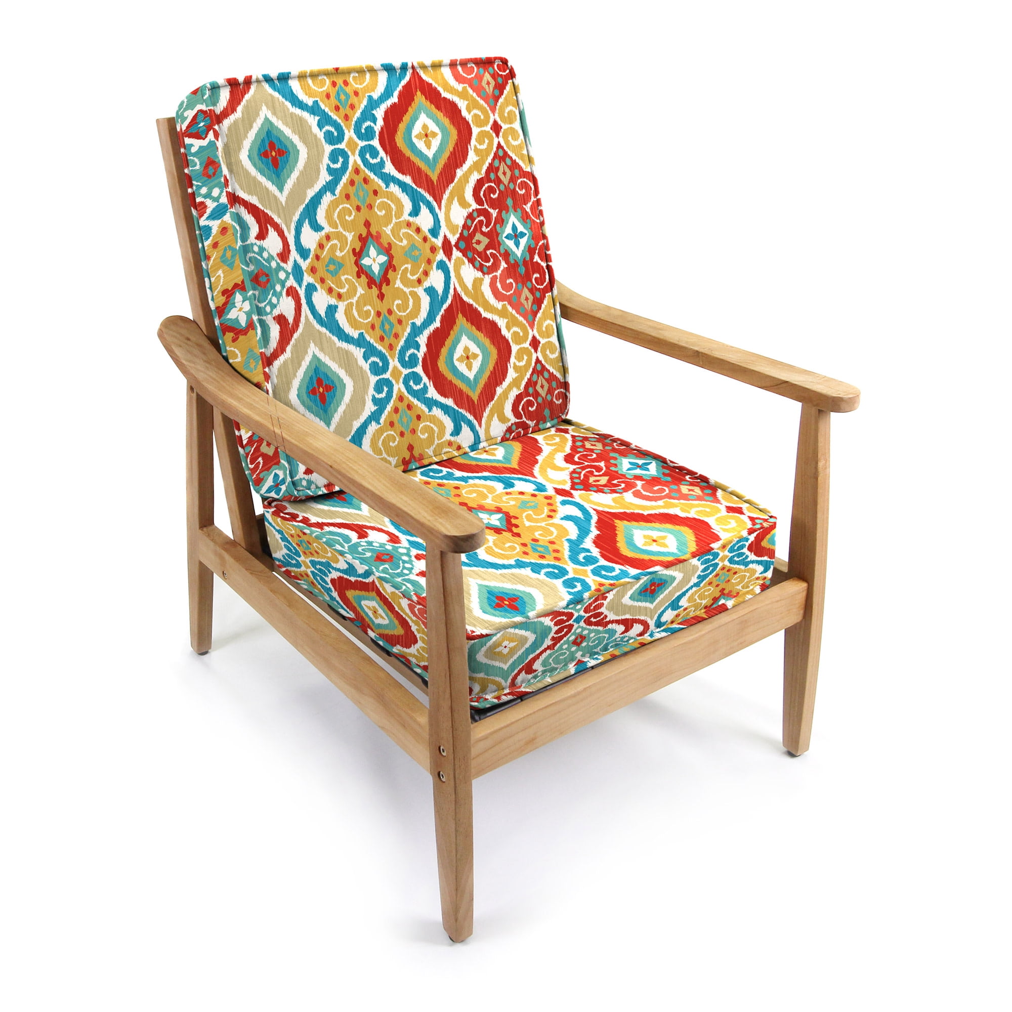 Jordan Manufacturing 45" x 22" Fresca Fiesta Multicolor Damask Rectangular Outdoor Deep Seat Chair Cushion Set with Ties and Welt