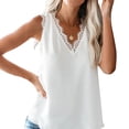 thumbnail image 2 of Camiseta de mujer Jumpingount Blusa casual sin mangas con cuello en V de encaje Blanco S, 2 of 7