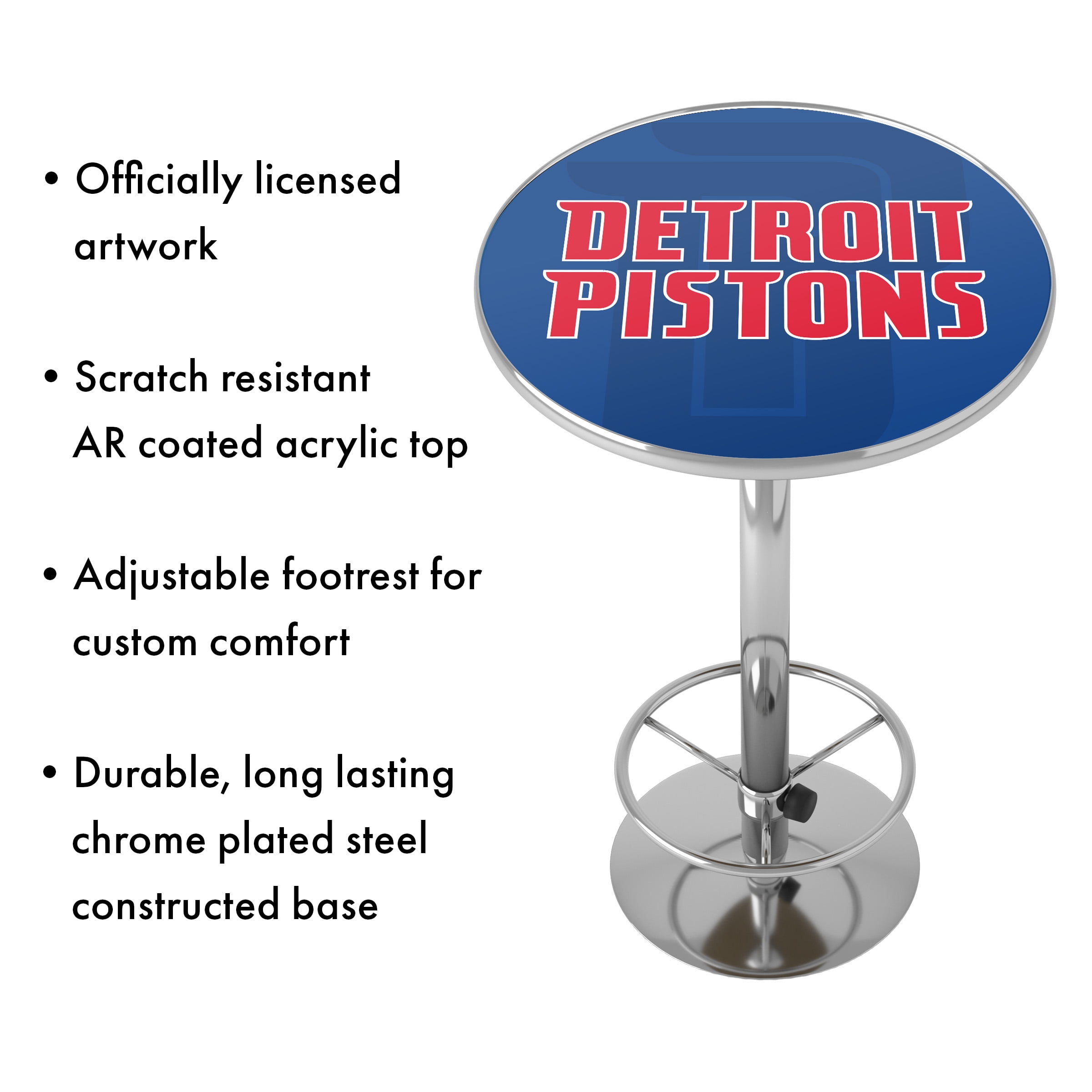 Detroit Pistons Fade Bar Table with Adjustable Footrest and Acrylic Top