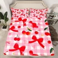 thumbnail image 2 of Feelyou Kawaii Red Bowknot Queen Sheet Sets for Teens, Cartoon Fruit Cherry Flat Sheet, Pink Check Buffalo Queen Fitted Sheet, Luxury Bedroom Decor, 4 Pieces, 2 of 7