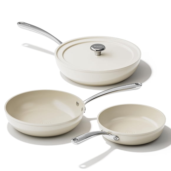 Juego de sartenes Redchef de cerámica antiadherente de 4 piezas, color beige