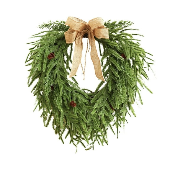 Christmas Wreath Artificial Cedar Greenery with Bow for Front Door,Natural Feel Green Cypress Leaf Vine Wreath for Holiday Decorations, Pine Garland for Home Use on Mantle,Table,Wall,Window
