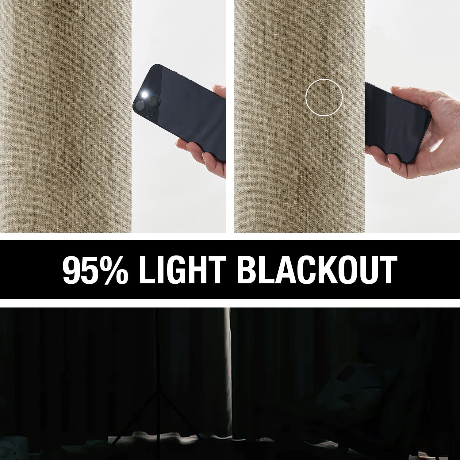 Exultantex 100% Blackout Linen Textured Window Curtains Panels Burlap Texture Rustic Drapes Thermal Insulated Privacy,40"x95"x2,Brown