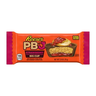REESE'S Big Cup PB&J Strawberry Milk Chocolate King Size Peanut Butter Cups Candy Pack, 2.8 oz