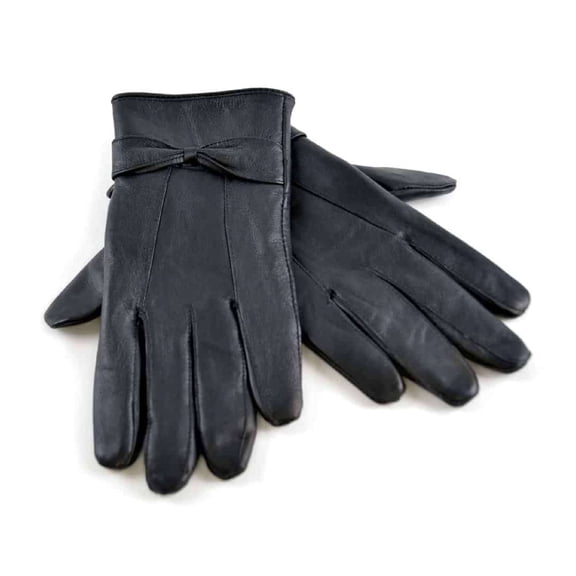 Sock Snob - Ladies Fleece Lined Warm Sheepskin Leather Gloves with Bow