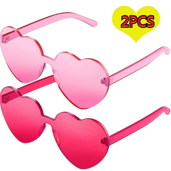 Pink Heart Shape Love Glasses Rimless Decoration Sunglasses Transparent Candy Color Frame Less Glasses