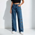 thumbnail image 4 of Levmjia Women Wide Leg Jeans with Side Metal Grommets High Waisted Baggy Denim Pants Streetwear Vintage Cargo Pants, 4 of 9