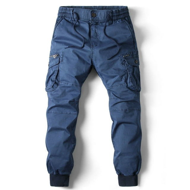 Jgppe Cargo Pants for Men Comfy Cotton Slim Drawstring Waist Full Length Casual Work Pants with Pockets
