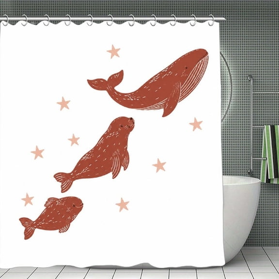 Beach Shower Curtain 70.8×70.8Inch Sea Creatures Family Shower Curtain Summer Ocean Theme Shower Curtain for Bathroom Decor,Fabric Waterproof with Hooks