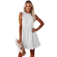 thumbnail image 1 of New Women's Solid Color Sleeveless Ruffle Stitching A Line Dress Pleating Casual Dress, 1 of 5