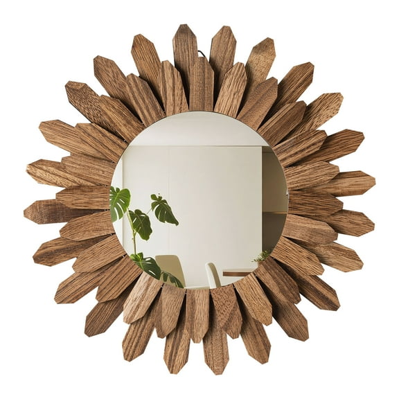 VEVOR Wall Mirror Decorative, 12-inch Rustic Wood Wall Decor Mirror, Boho Sunburst Aesthetic Mirrors for Bedroom Living Room Bathroom Entryway - Warming Gifts for New Home (Carbonized Black)